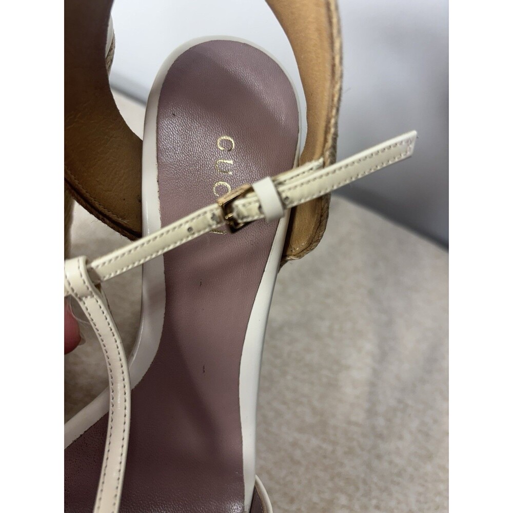 GUCCI  Women’s Horsebit Wedge High Heel Ankle Strap Cream Sandals 388866 Sz 36 - Picture 9 of 15